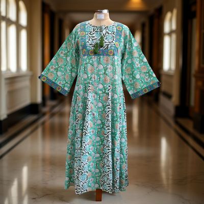 S/M Anaya Printed Cotton Dress 57&quot; Long Jalabiya