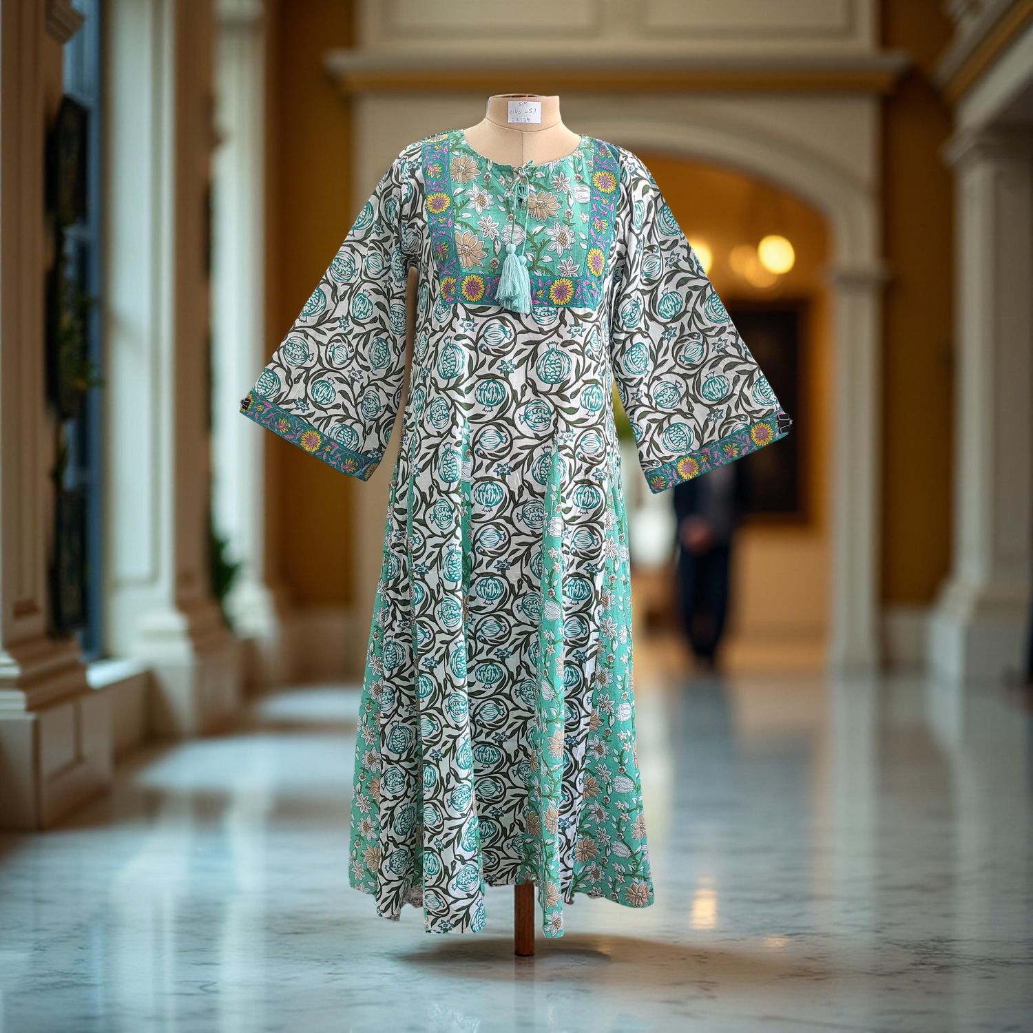 S/M Anaya Printed Cotton Dress 57&quot; Long Jalabiya