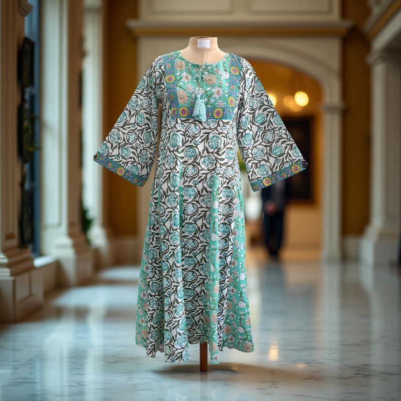 S/M Anaya Printed Cotton Dress 57&quot; Long Jalabiya