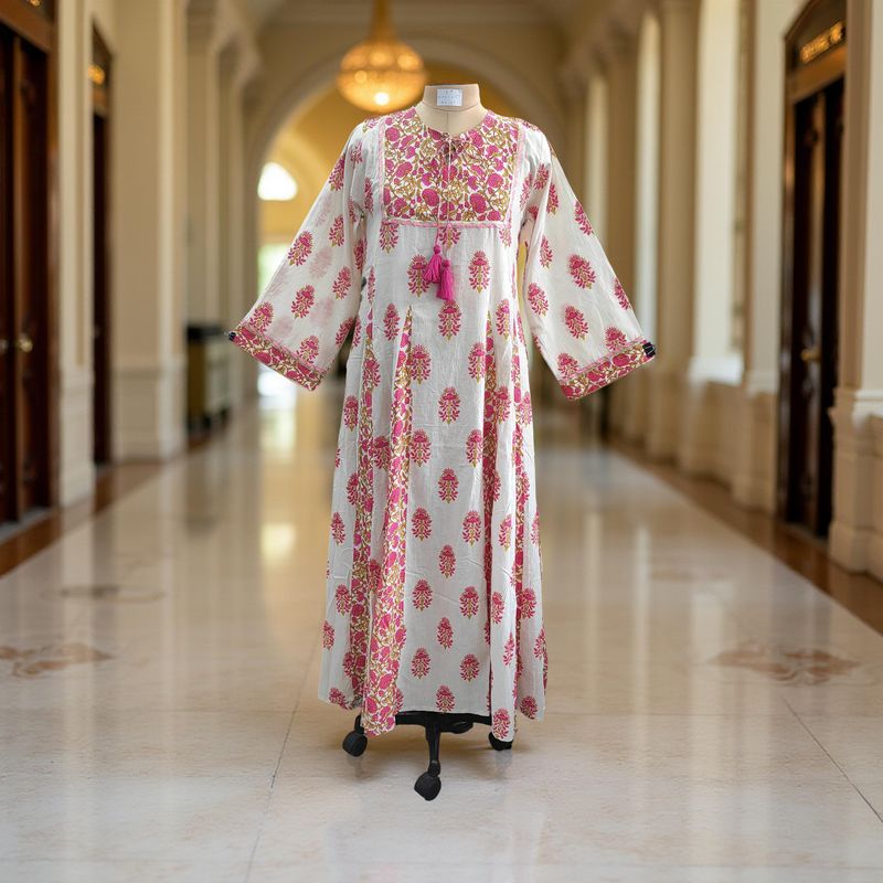 S/M Anaya Printed Cotton Dress 57&quot; Long Jalabiya