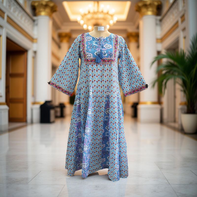 XS/S Anaya Printed Cotton Dress 54&quot; Long Jalabiya