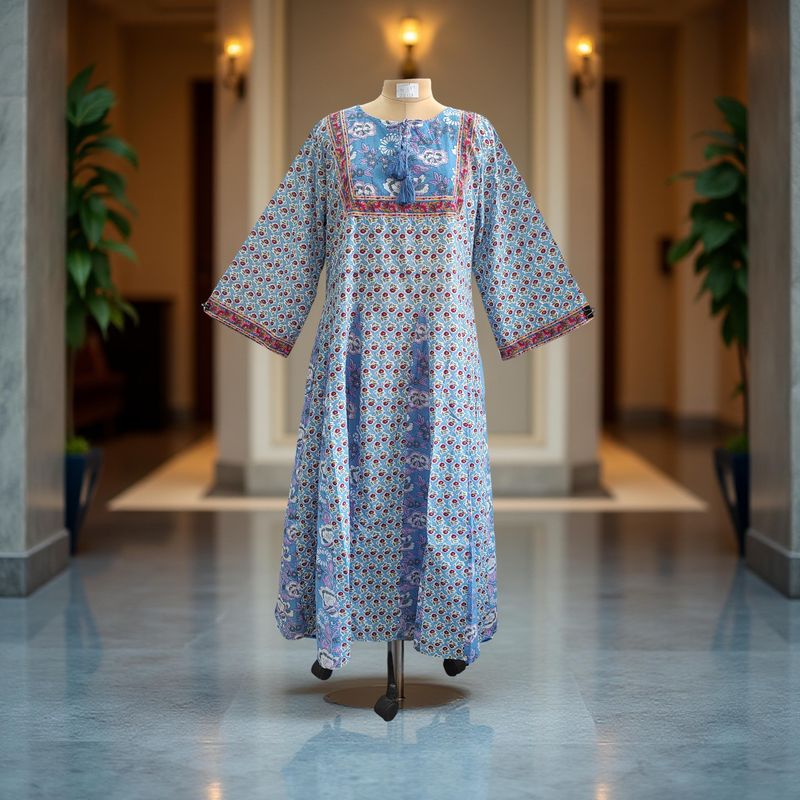 S/M Anaya Printed Cotton Dress 57&quot; Long Jalabiya