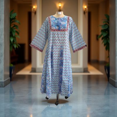 S/M Anaya Printed Cotton Dress 57&quot; Long Jalabiya
