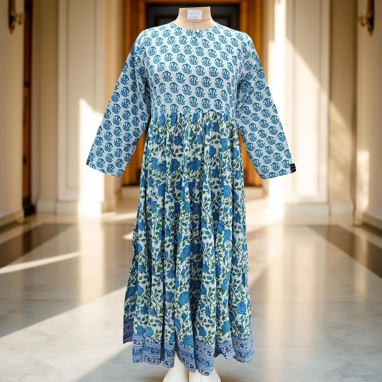 XS/S Layla Printed Cotton Dress 54&quot; Long Jalabiya
