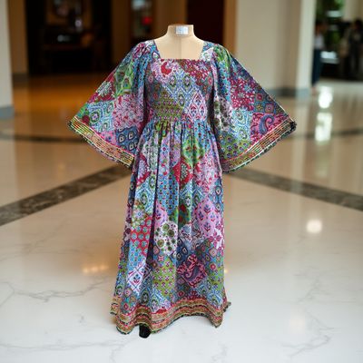 S/M Rahima Printed Cotton Dress 57&quot; Long Jalabiya