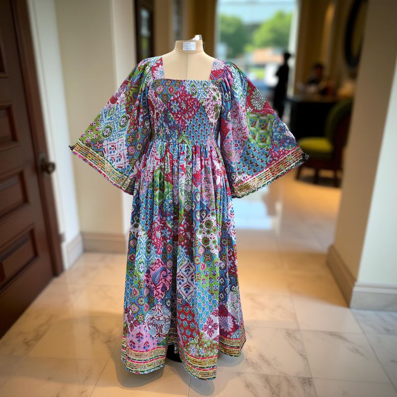 S/M Rahima Printed Cotton Dress 57&quot; Long Jalabiya