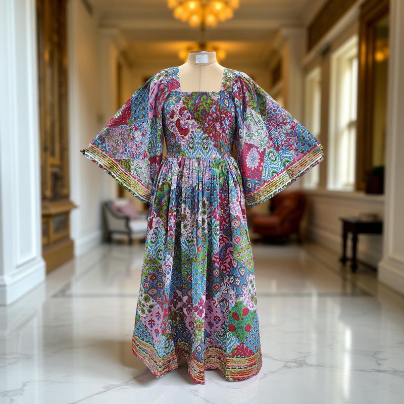 S/M Rahima Printed Cotton Dress 57&quot; Long Jalabiya