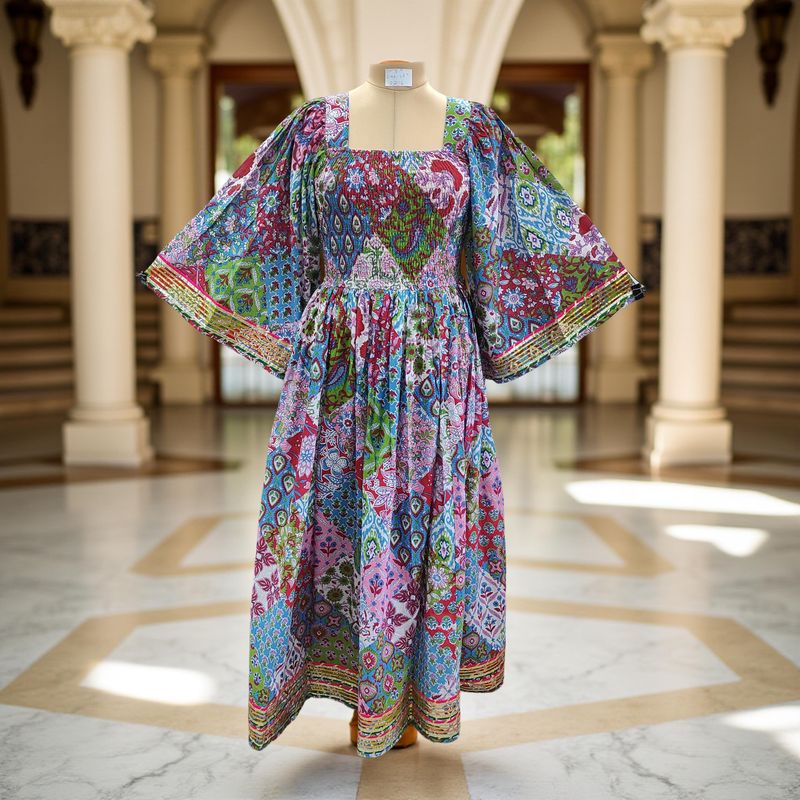 S/M Rahima Printed Cotton Dress 57&quot; Long Jalabiya
