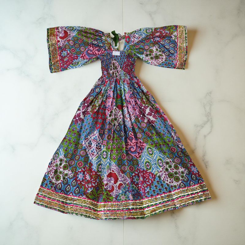 12-13 Year Elzina Printed Cotton  Dress 50&quot; Long Jalabiya