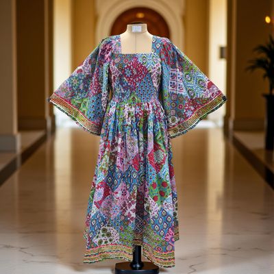 S/M Rahima Printed Cotton Dress 57&quot; Long Jalabiya