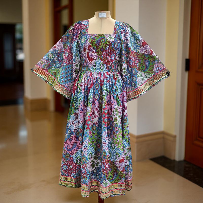 S/M Rahima Printed Cotton Dress 57&quot; Long Jalabiya