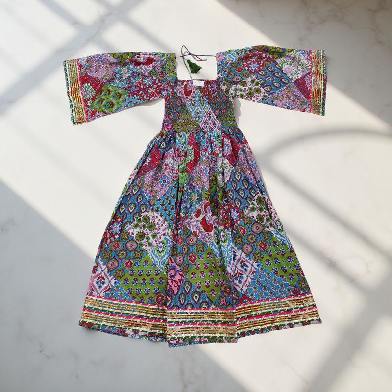 12-13 Year Elzina Printed Cotton  Dress 50&quot; Long Jalabiya