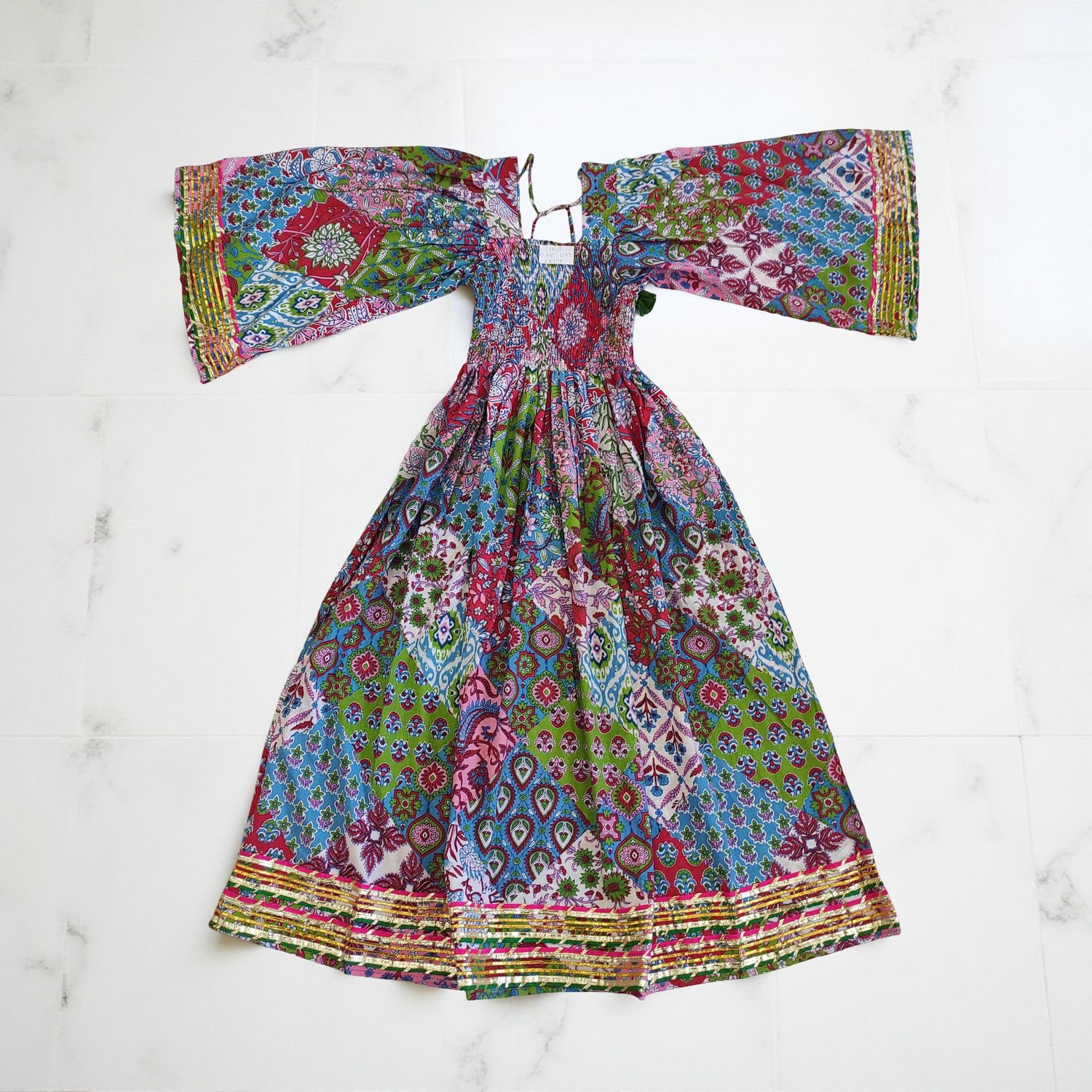 10-11 Year Elzina Printed Cotton  Dress 50&quot; Long Jalabiya