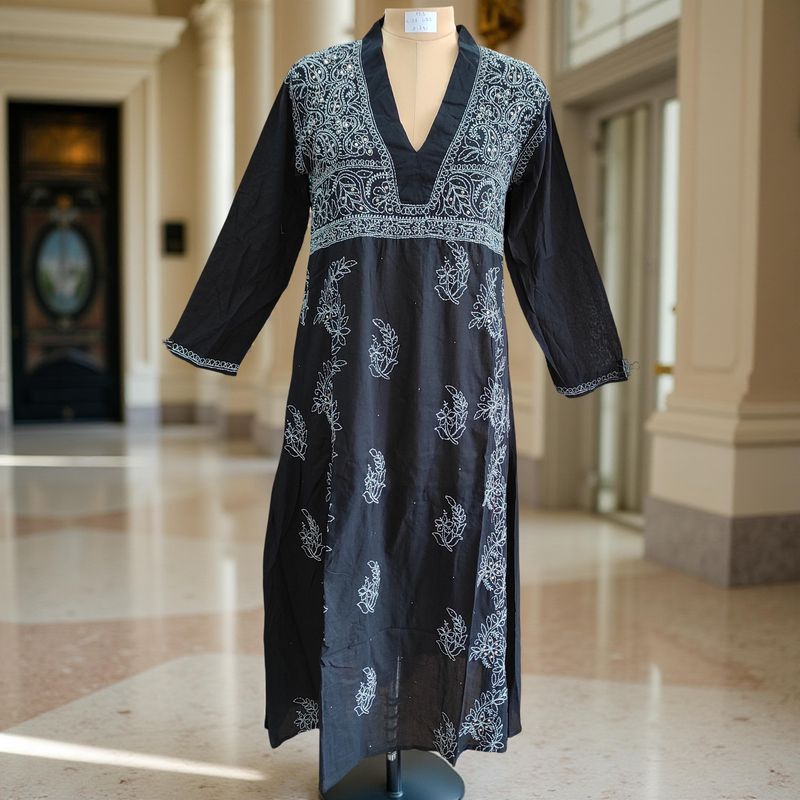 XS/S Teena Embroidery Cotton Dress 54&quot; Long Jalabiya