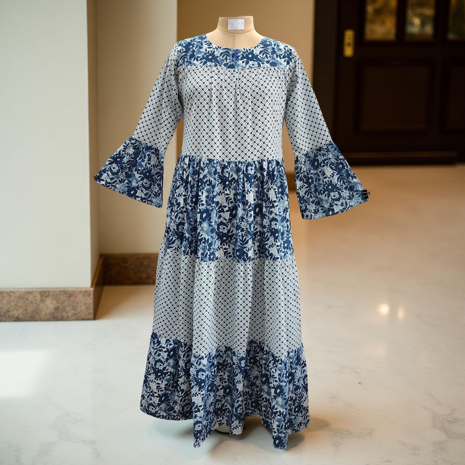 S/M Moon Printed Cotton Dress 60&quot; Long Jalabiya