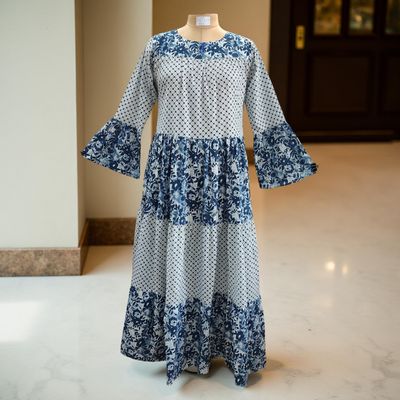 S/M Moon Printed Cotton Dress 60&quot; Long Jalabiya