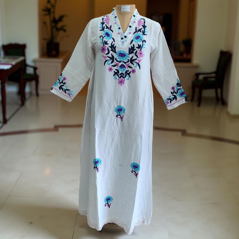 XS/S Teena Embroidery Cotton Dress 54&quot; Long Jalabiya