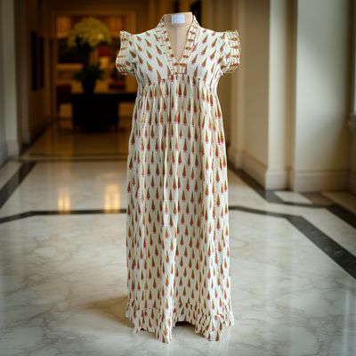 XS/S  Amani Printed Rayon Dress 54&quot; Short Sleeves Jalabiya