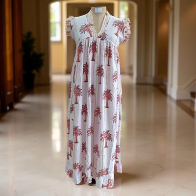 XS/S  Amani Printed Rayon Dress 54&quot; Short Sleeves Jalabiya