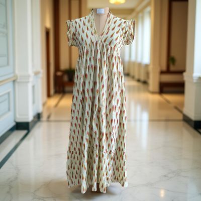 S/M  Amani Printed Rayon Dress 57&quot; Short Sleeves Jalabiya