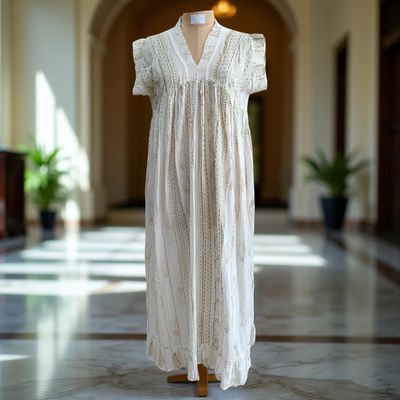L/XL  Amani Printed Rayon Dress 57&quot; Short Sleeves Jalabiya