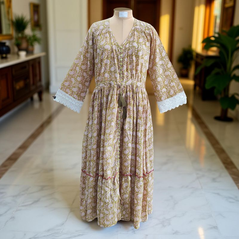 S/M Ari Printed Cotton Printed Dress 57&quot; Long Jalabiya