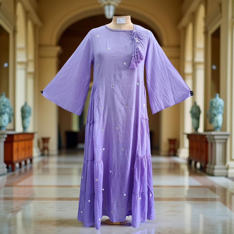 S/M Cindrella Blue Tie Dye  Cotton Dress 57&quot; Long Jalabiya