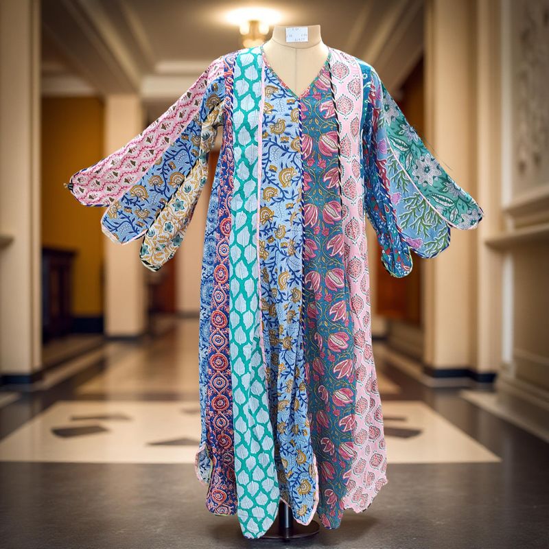 XS/S Meher Multi Printed Cotton Dress 54&quot; Long Jalabiya