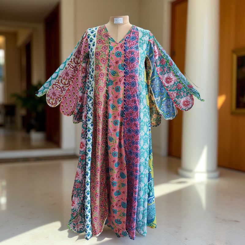 S/M Meher Multi Printed Cotton Dress 57&quot; Long Jalabiya
