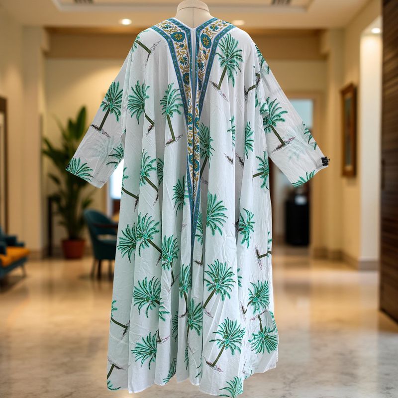 Free Size Special Printed Cotton Dress 57&quot; Long Sleeves Jalabiya