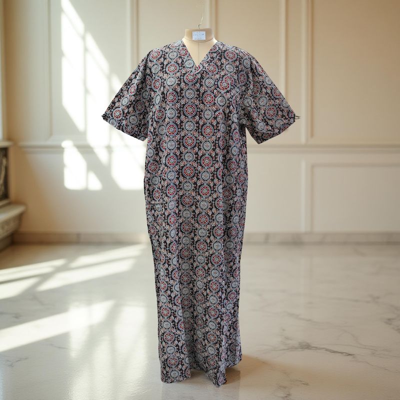 Free Size Special Printed Cotton Dress 57&quot; Short Sleeves Jalabiya