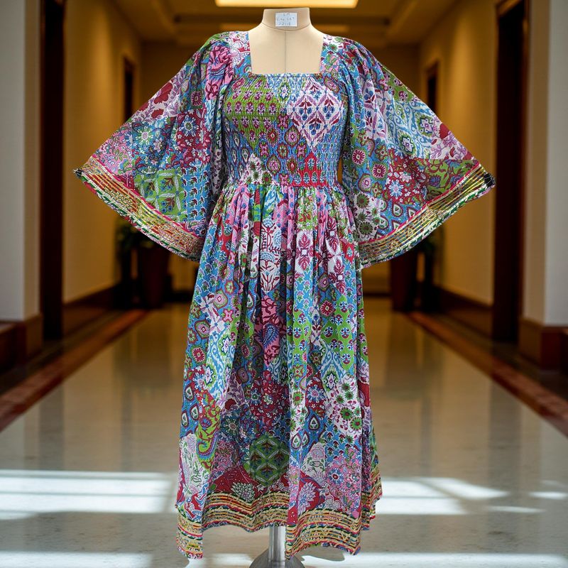 S/M Rahima Printed Cotton Dress 57&quot; Long Jalabiya