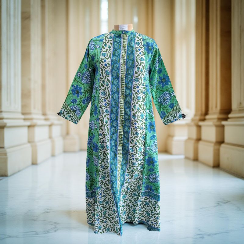 S/M Samara Printed Cotton Dress 57&quot; Long Jalabiya