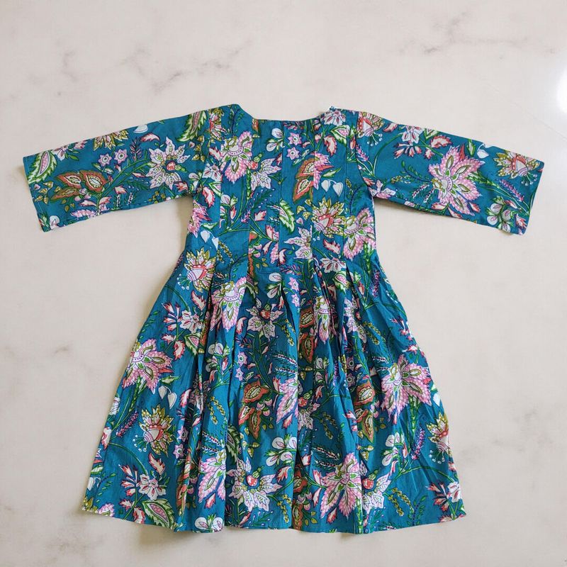 1-2 Year Ruby Printed Cotton Girls Dress 26&quot; Long Jalabiya