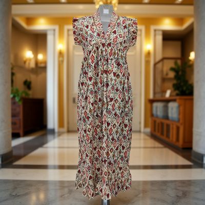 12-13 Year Amani Printed Cotton Girls Dress 50&quot; Short Sleeves Jalabiya