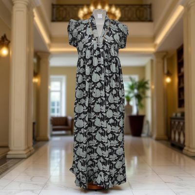 12-13 Year Amani Printed Cotton Girls Dress 50&quot; Short Sleeves Jalabiya