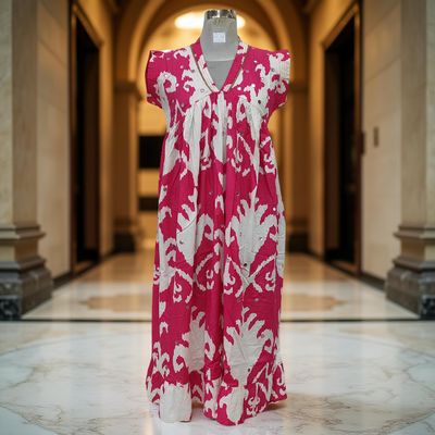12-13 Year Amani Printed Cotton Girls Dress 50&quot; Short Sleeves Jalabiya