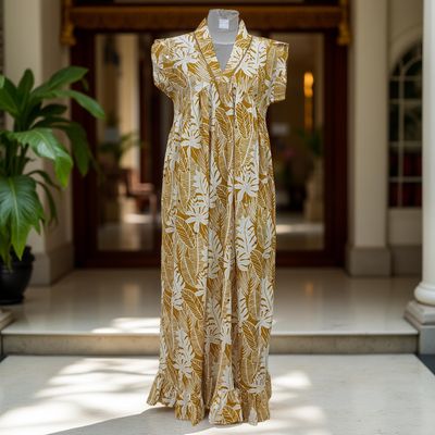 L/XL Amani Printed Cotton Dress 57&quot; Short Sleeves Jalabiya