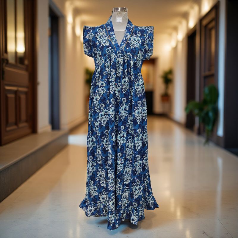 L/XL Amani Printed Cotton Dress 57&quot; Short Sleeves Jalabiya