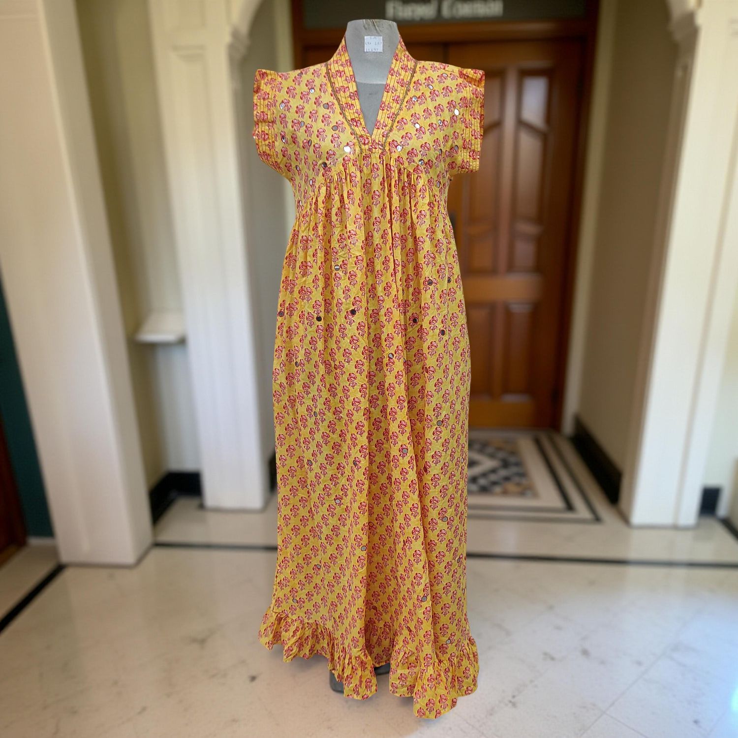 S-M Amani Printed Cotton Dress 57&quot; Short Sleeves Jalabiya