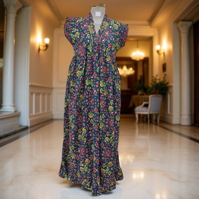 12-13 YEAR Amani Printed Cotton Dress 50&quot; Short Sleeves Jalabiya