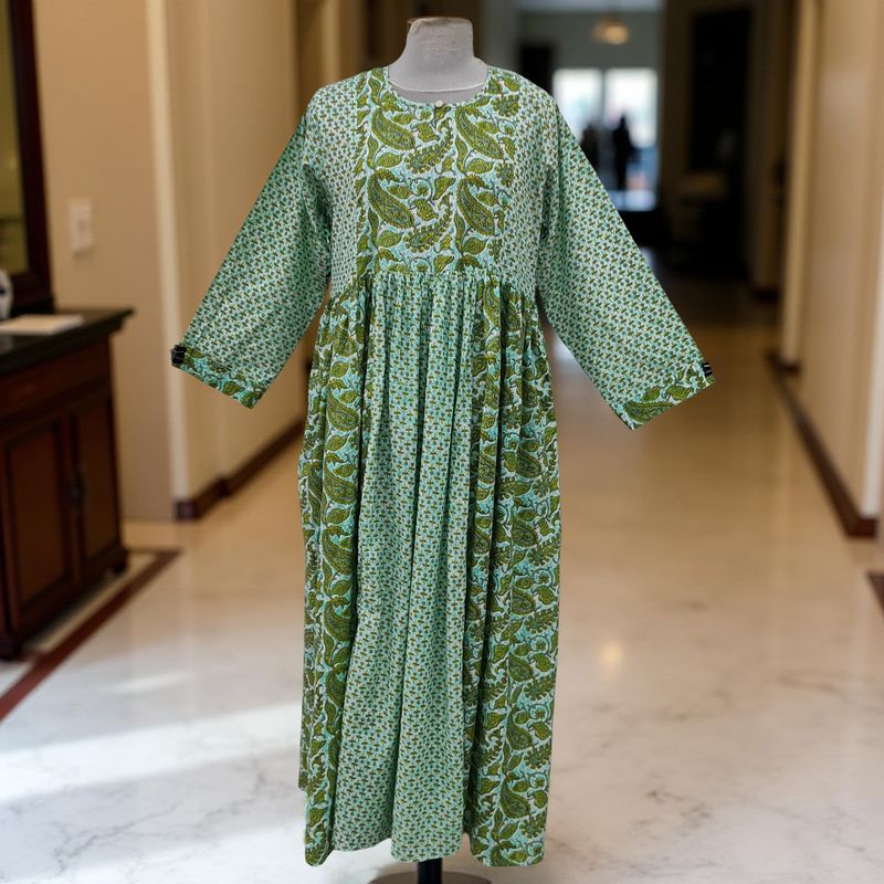 10-11 Year Heba Printed Cotton Dress 46&quot; Long Jalabiya