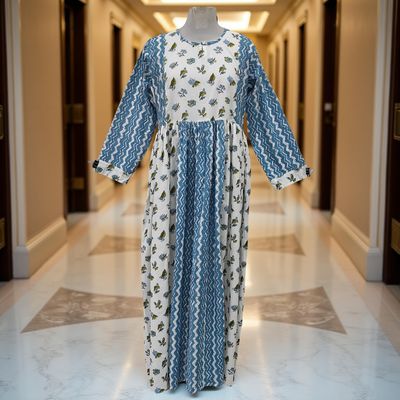 10-11 Year Heba Printed Cotton Dress 46&quot; Long Jalabiya