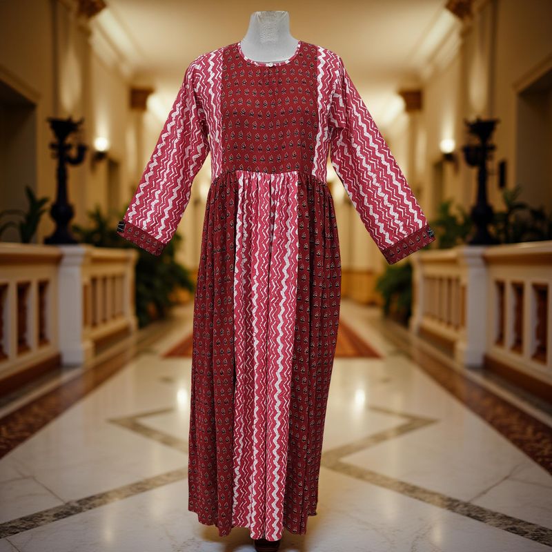 10-11 Year Heba Printed Cotton Dress 46&quot; Long Jalabiya