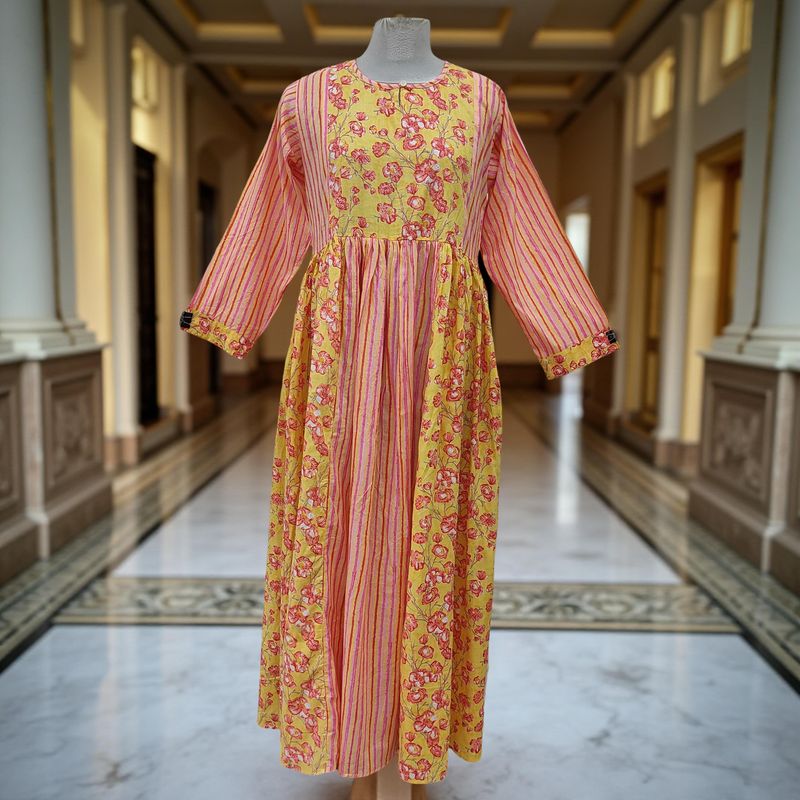 10-11 Year Heba Printed Cotton Dress 46&quot; Long Jalabiya