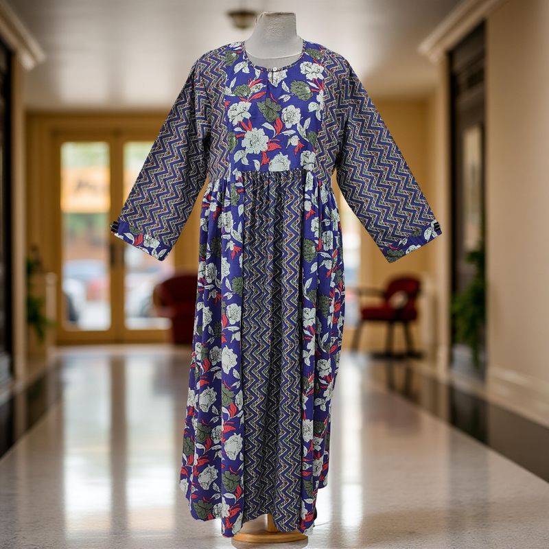 10-11 Year Heba Printed Cotton Dress 46&quot; Long Jalabiya