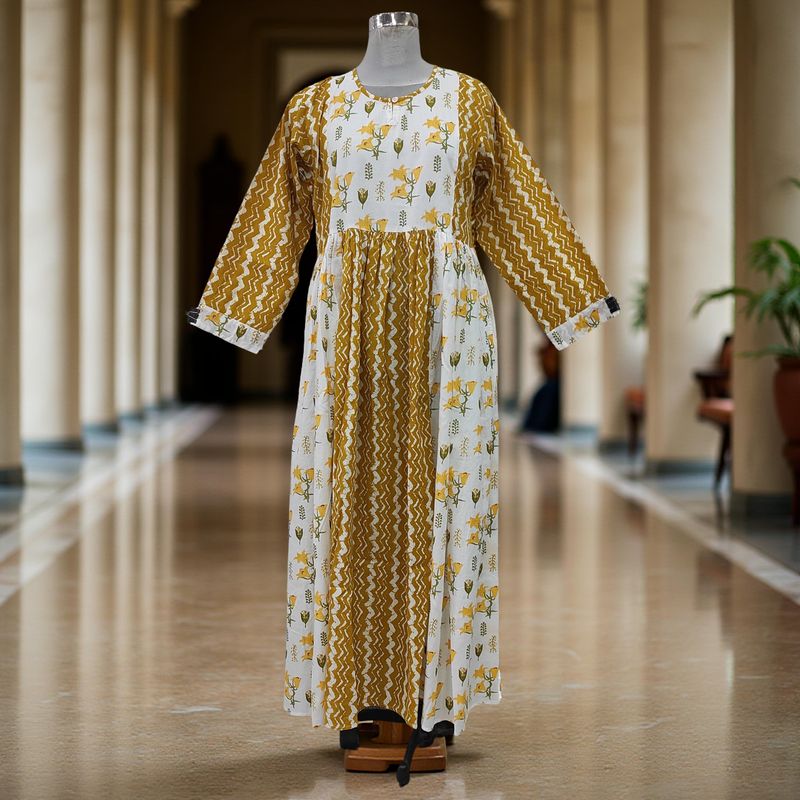 10-11 Year Heba Printed Cotton Dress 46&quot; Long Jalabiya