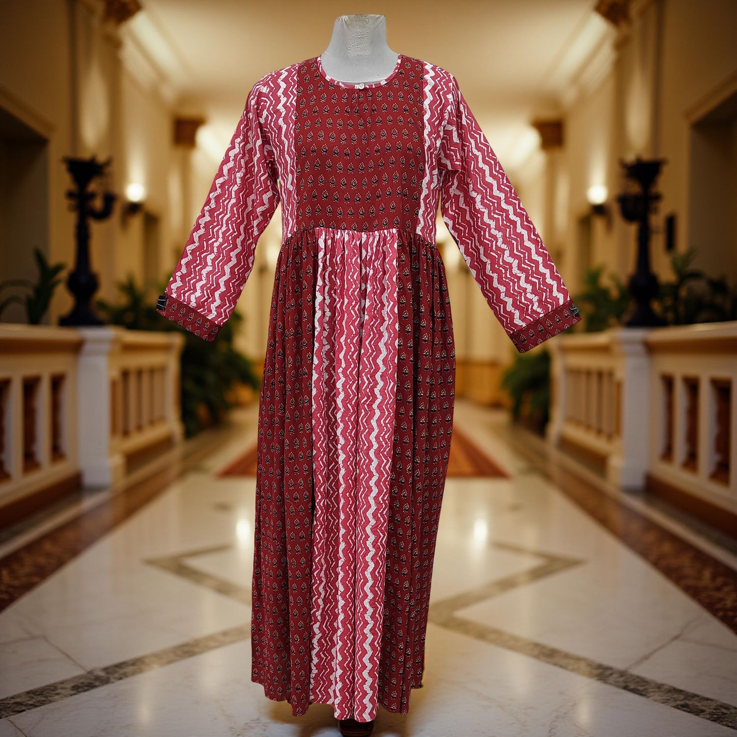 12-13 Year Heba Printed Cotton Girls Dress 50&quot; Long Jalabiyas