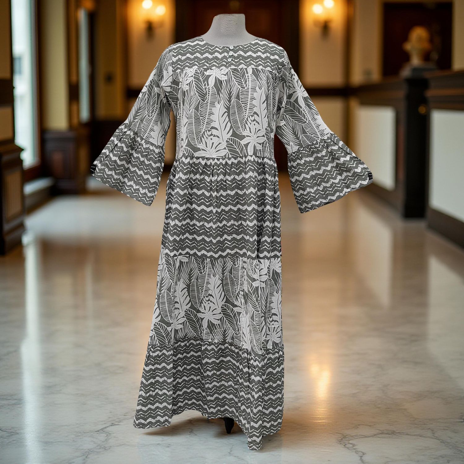 10-11 Year Moon Printed Cotton Dress 46&quot; Long Jalabiya