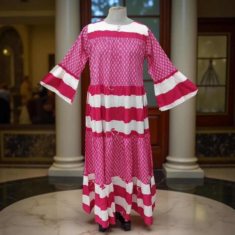 10-11 Year Moon Printed Cotton Dress 46&quot; Long Jalabiya